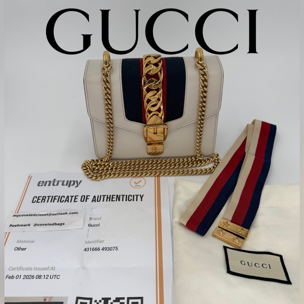 Gucci Sylvie Shoulder Bag w/ Navy and Red Web Stripe Strap, Dust Bag, and COA!
